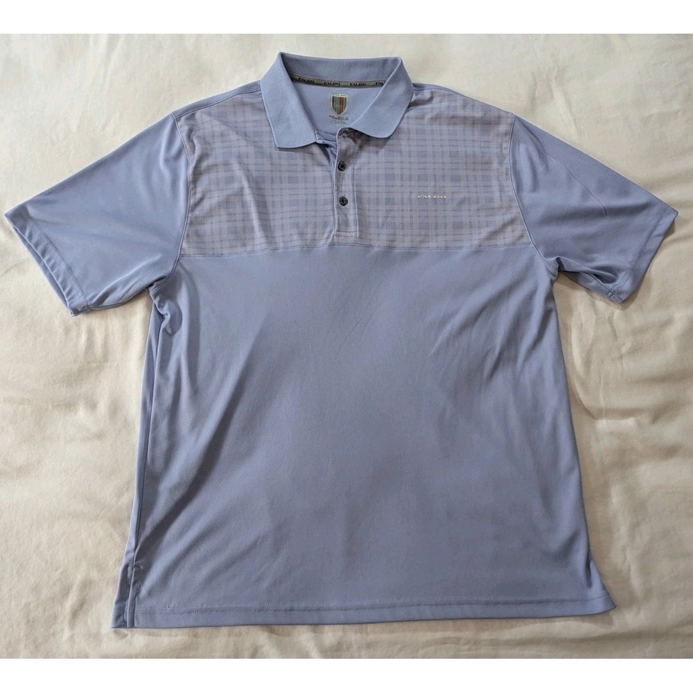 Faldo Claret &‎ Green Men's Golf Polo Shirt XL Blue Plaid Performance Swing Fit